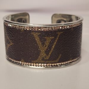 Louis Vuitton Monogram Canvas Rhinestone Brown and Gold Cuff Bangle Bracelet